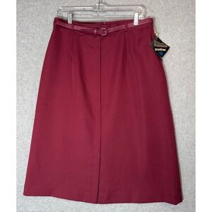 Panther Skirt A-Line Vintage Belted Polyester Travel Burgundy Size 15/16